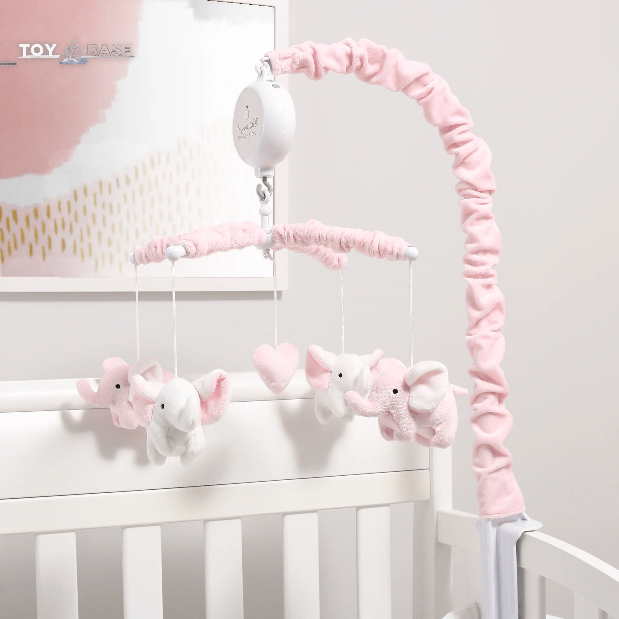 Baby Crib Mobile for Girls, Pink Elephant, Musical - I Love 💕