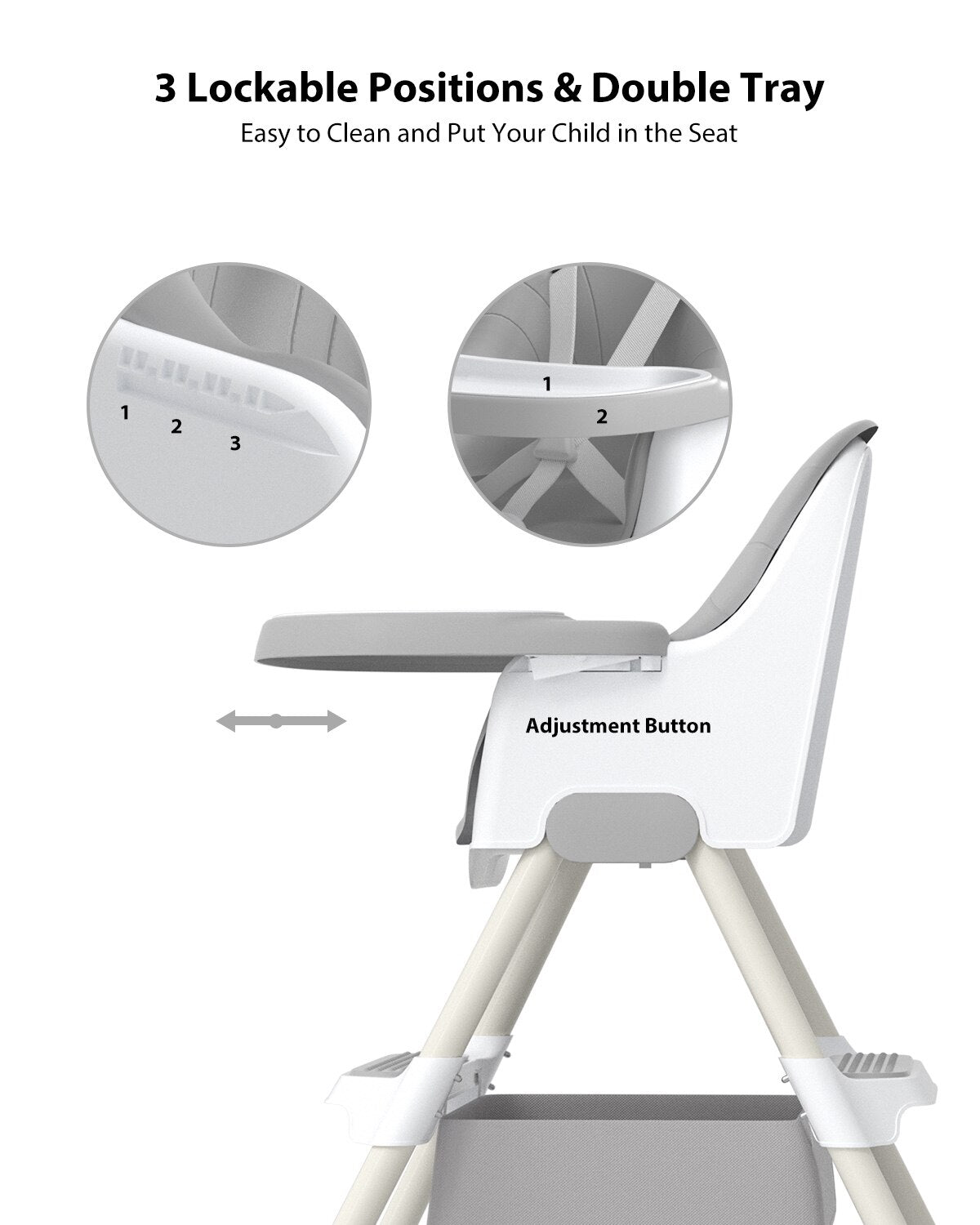 Baby High Chair (Detachable Double Tray) - The Toy Base