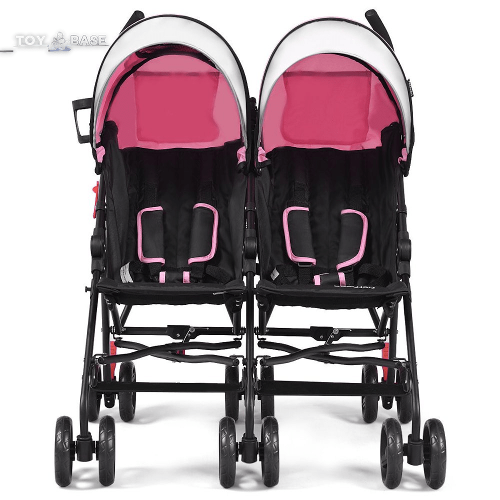 Baby-Joy Foldable Twin Baby Double Stroller Kids Ultralight Umbrella Stroller Pushchair Pink - The Toy Base