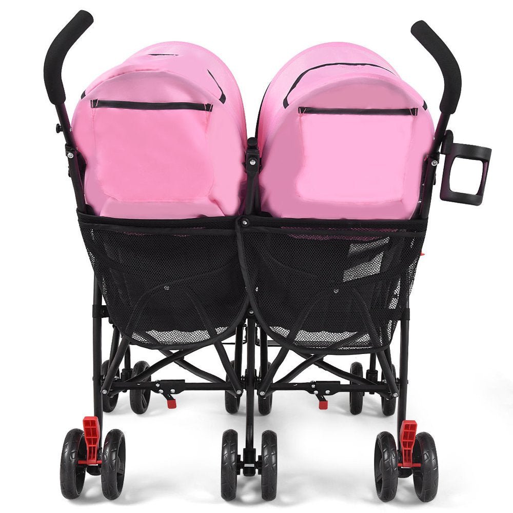 Baby-Joy Foldable Twin Baby Double Stroller Kids Ultralight Umbrella Stroller Pushchair Pink - The Toy Base