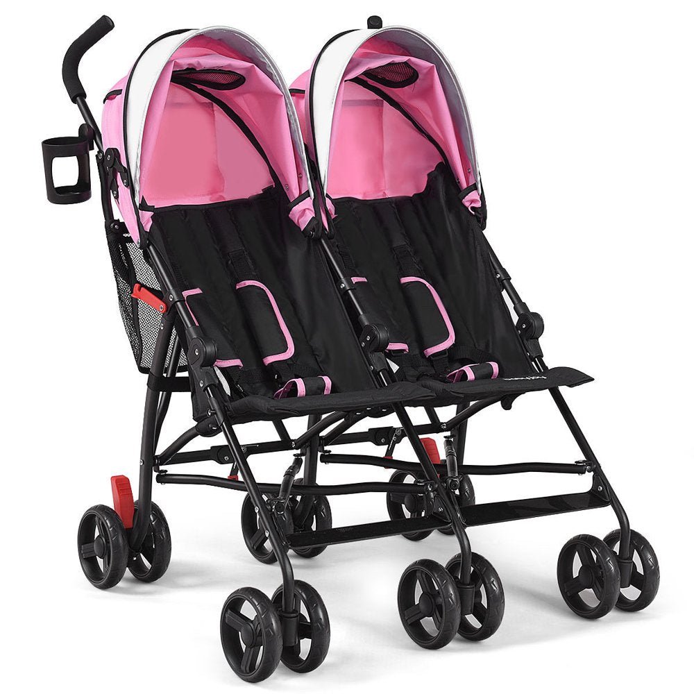 Baby-Joy Foldable Twin Baby Double Stroller Kids Ultralight Umbrella Stroller Pushchair Pink - The Toy Base