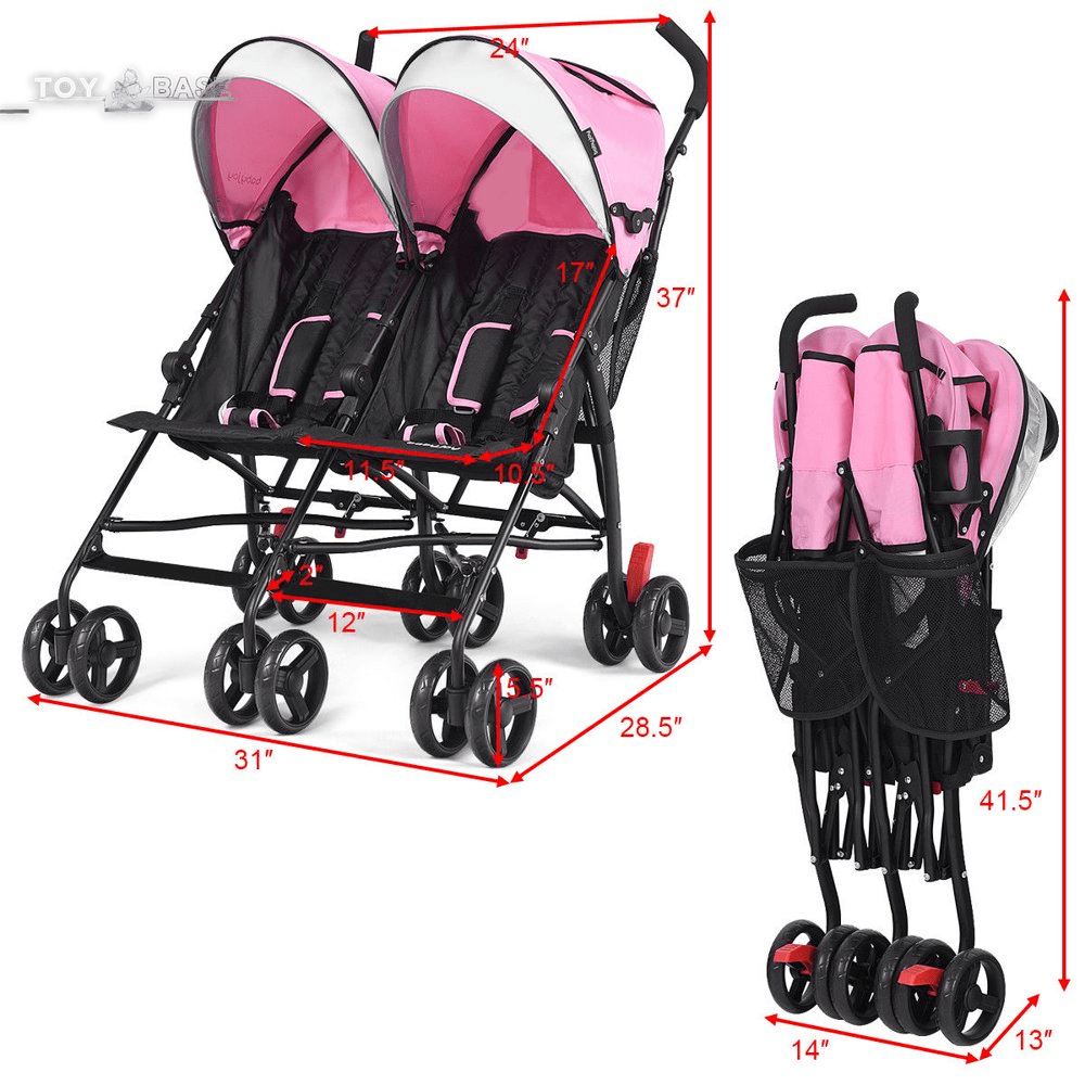 Baby-Joy Foldable Twin Baby Double Stroller Kids Ultralight Umbrella Stroller Pushchair Pink - The Toy Base