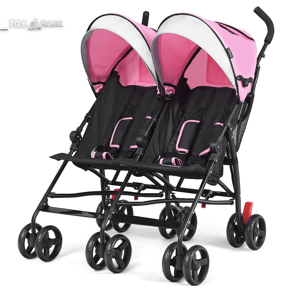 Baby-Joy Foldable Twin Baby Double Stroller Kids Ultralight Umbrella Stroller Pushchair Pink - The Toy Base