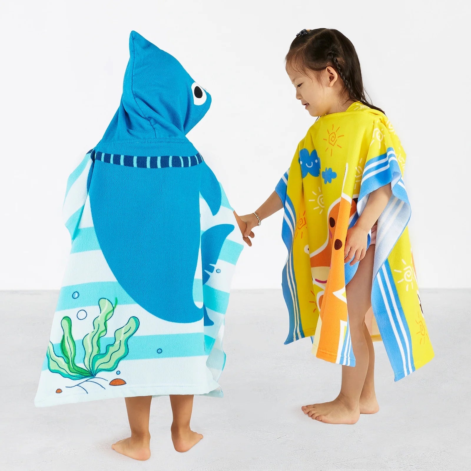 Baby Kids Bath and Beach Hooded Towel Wrap, 24" X 48", Light Blue Shark - I Love 💕