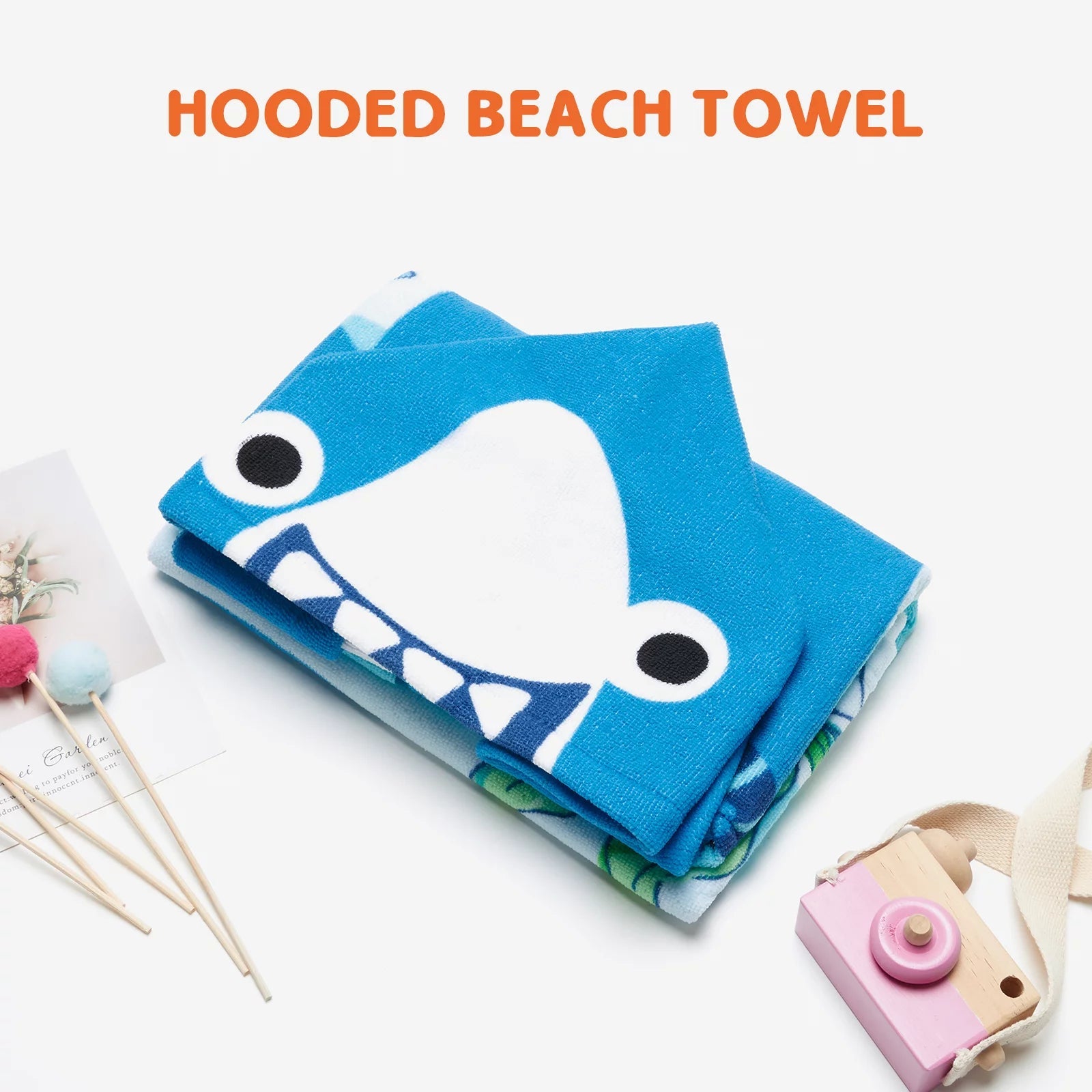 Baby Kids Bath and Beach Hooded Towel Wrap, 24" X 48", Light Blue Shark - I Love 💕