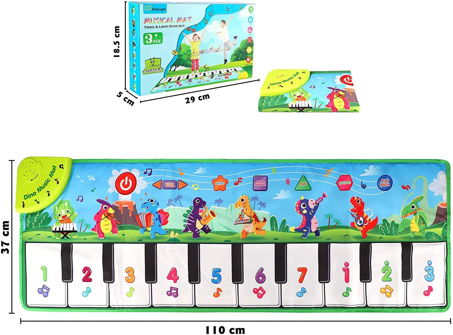 Baby Piano Mat, Dinosaur Musical Piano Mat for Kids 1 - 5 Years Old Toddler, Floor Keyboard Music Dance Touch Playmat Toy Adjustable Volume/ Record/ Playback - I Love 💕