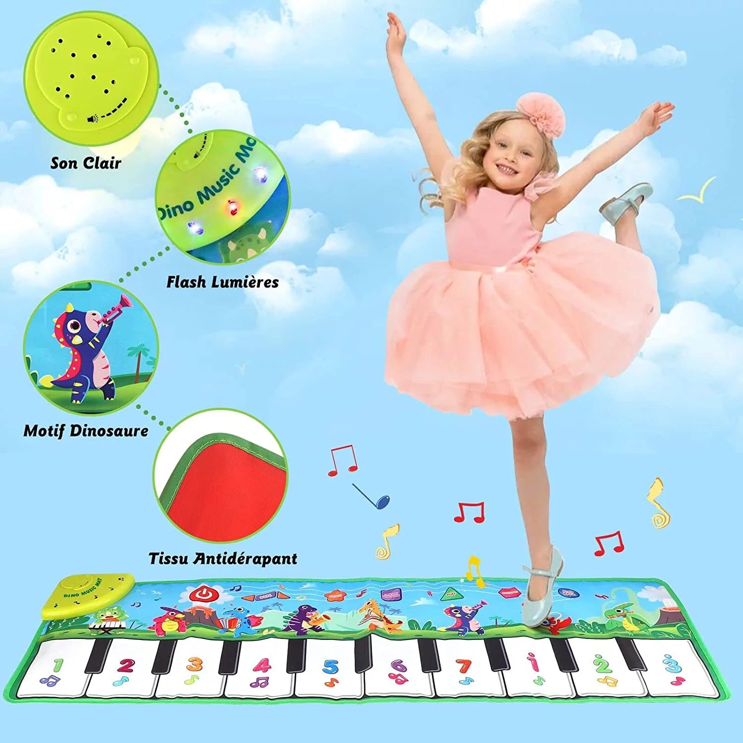 Baby Piano Mat, Dinosaur Musical Piano Mat for Kids 1 - 5 Years Old Toddler, Floor Keyboard Music Dance Touch Playmat Toy Adjustable Volume/ Record/ Playback - I Love 💕