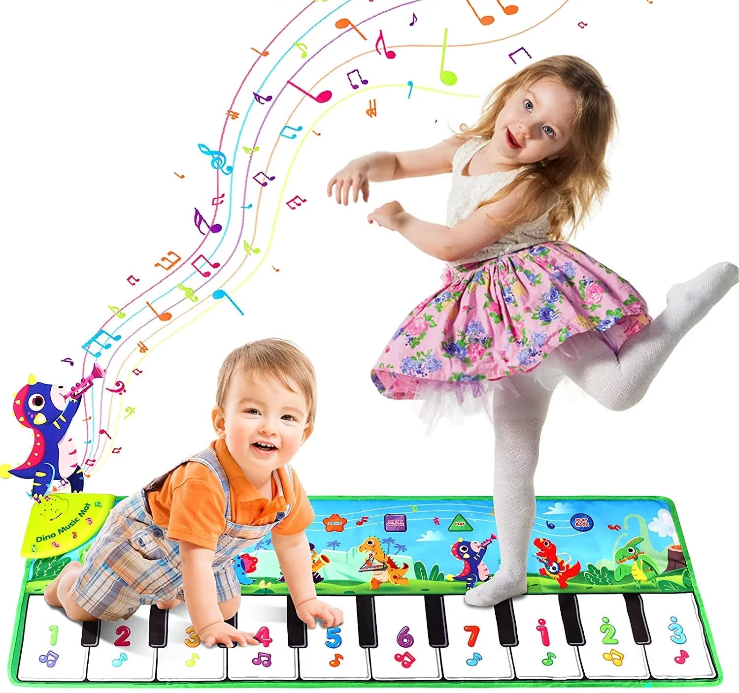 Baby Piano Mat, Dinosaur Musical Piano Mat for Kids 1 - 5 Years Old Toddler, Floor Keyboard Music Dance Touch Playmat Toy Adjustable Volume/ Record/ Playback - I Love 💕