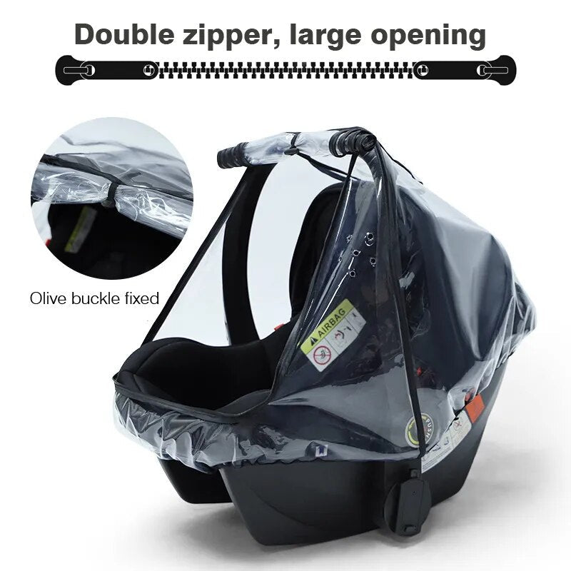 Baby Safety Seat Rain Cover Transparent EVA Baby Out Stroller Baby Carriage Rain Cover Dust Cover Rain Cover - I Love 💕