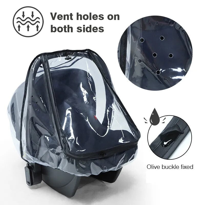 Baby Safety Seat Rain Cover Transparent EVA Baby Out Stroller Baby Carriage Rain Cover Dust Cover Rain Cover - I Love 💕