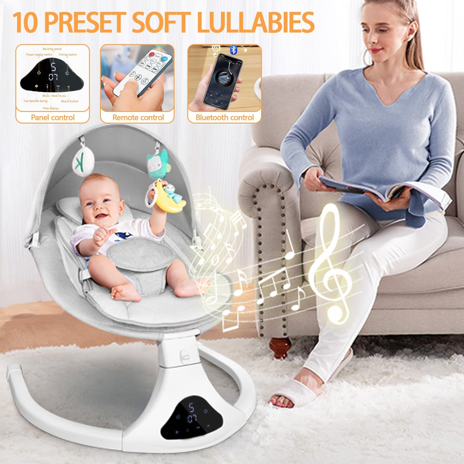 Baby Swing - Infants Electirc Baby Rocker Bouncer with Remote Control and Music - I Love 💕