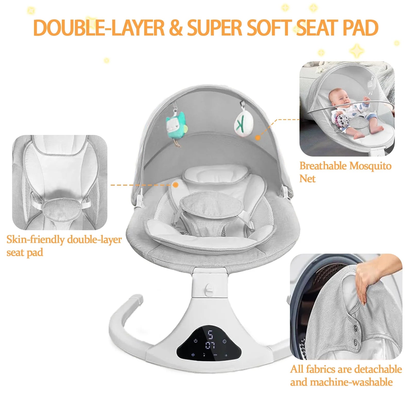 Baby Swing - Infants Electirc Baby Rocker Bouncer with Remote Control and Music - I Love 💕