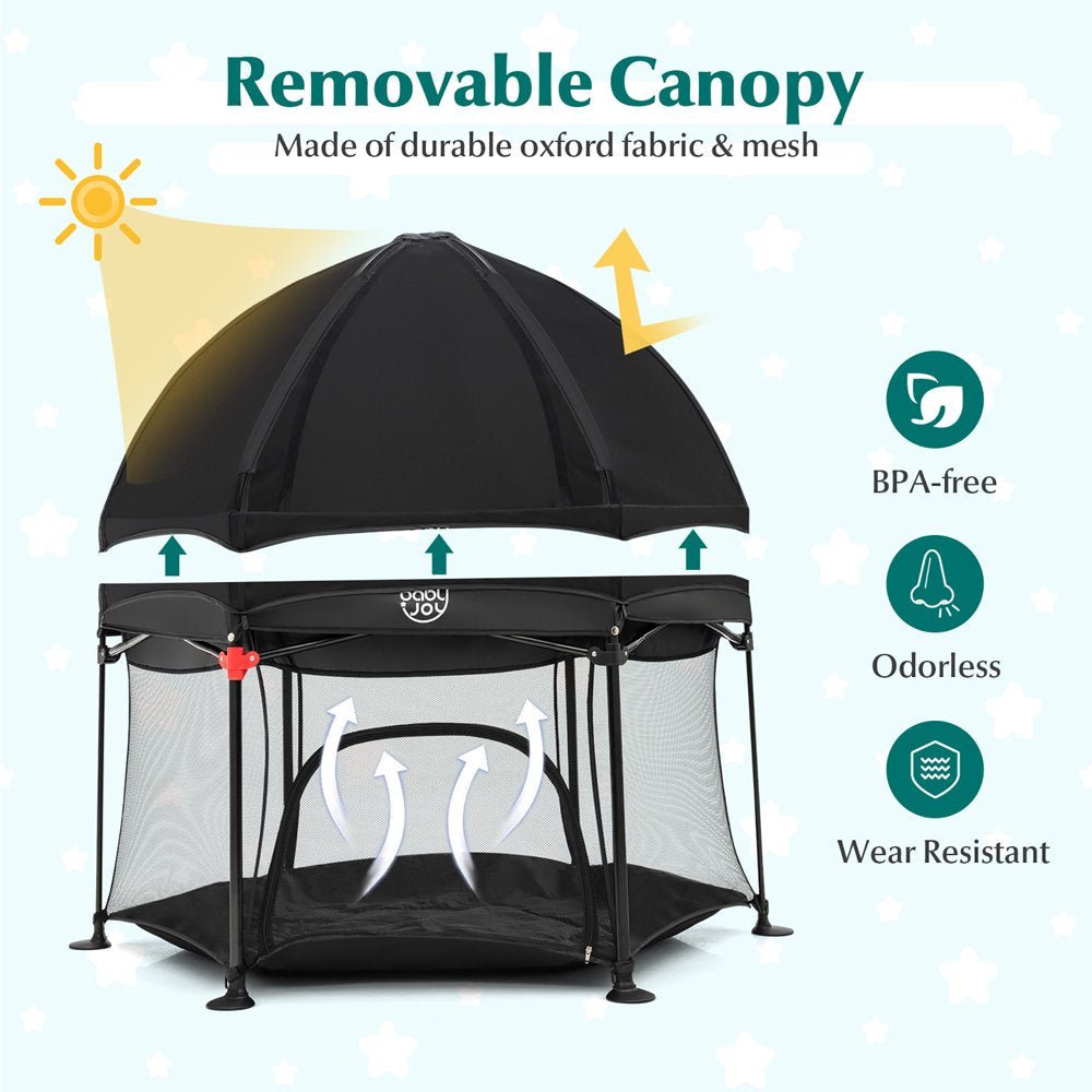 Babyjoy 53'' Outdoor Baby Playpen with Canopy & Carrying Bag Portable Play Yard Toddlers - The Toy Base