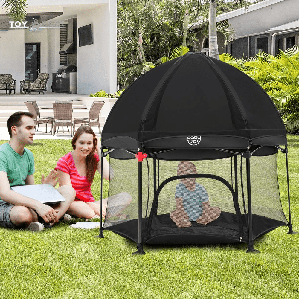 Babyjoy 53'' Outdoor Baby Playpen with Canopy & Carrying Bag Portable Play Yard Toddlers - The Toy Base