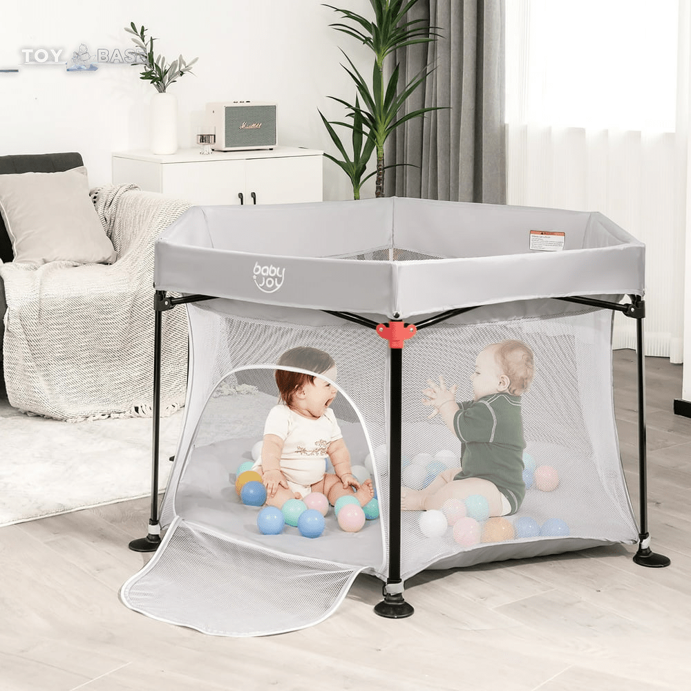 Babyjoy 53'' Outdoor Baby Playpen with Canopy & Carrying Bag Portable Play Yard Toddlers - The Toy Base