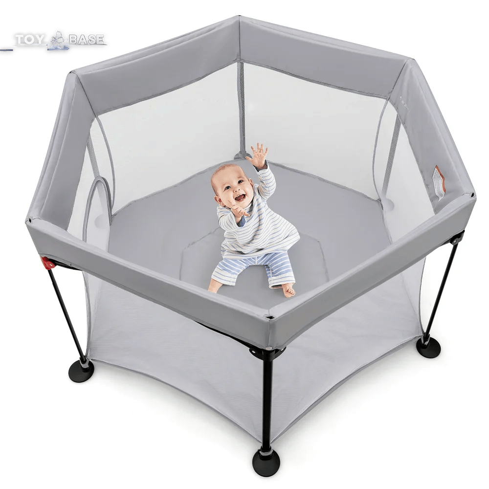 Babyjoy 53'' Outdoor Baby Playpen with Canopy & Carrying Bag Portable Play Yard Toddlers - The Toy Base