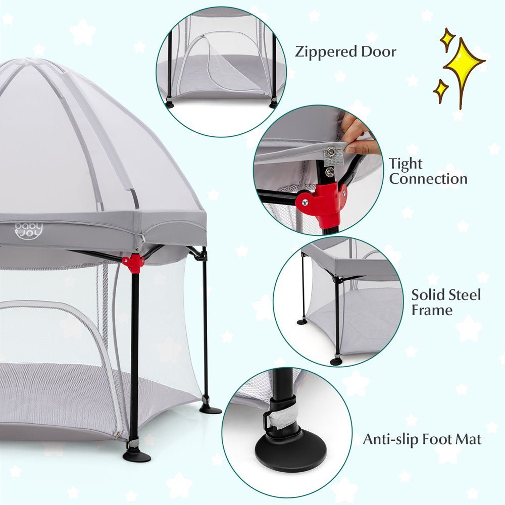 Babyjoy 53'' Outdoor Baby Playpen with Canopy & Carrying Bag Portable Play Yard Toddlers - The Toy Base