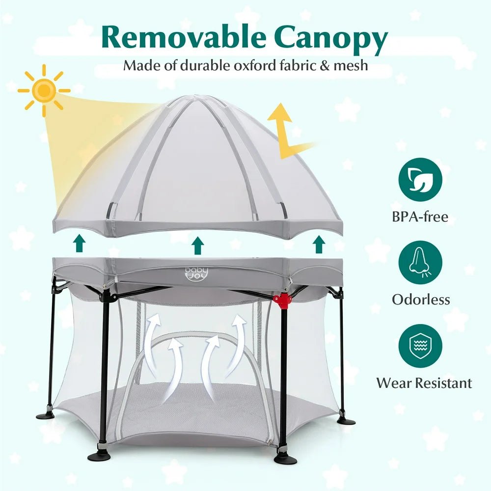 Babyjoy 53'' Outdoor Baby Playpen with Canopy & Carrying Bag Portable Play Yard Toddlers - The Toy Base