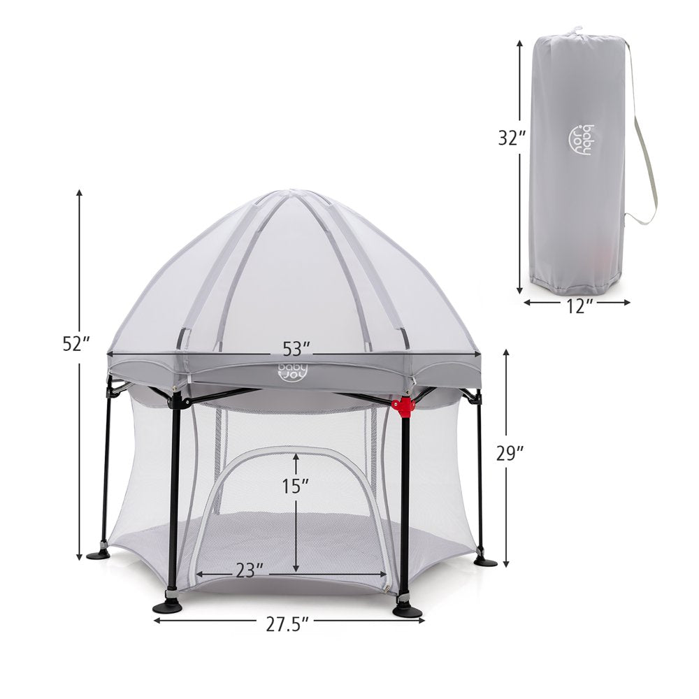 Babyjoy 53'' Outdoor Baby Playpen with Canopy & Carrying Bag Portable Play Yard Toddlers - The Toy Base