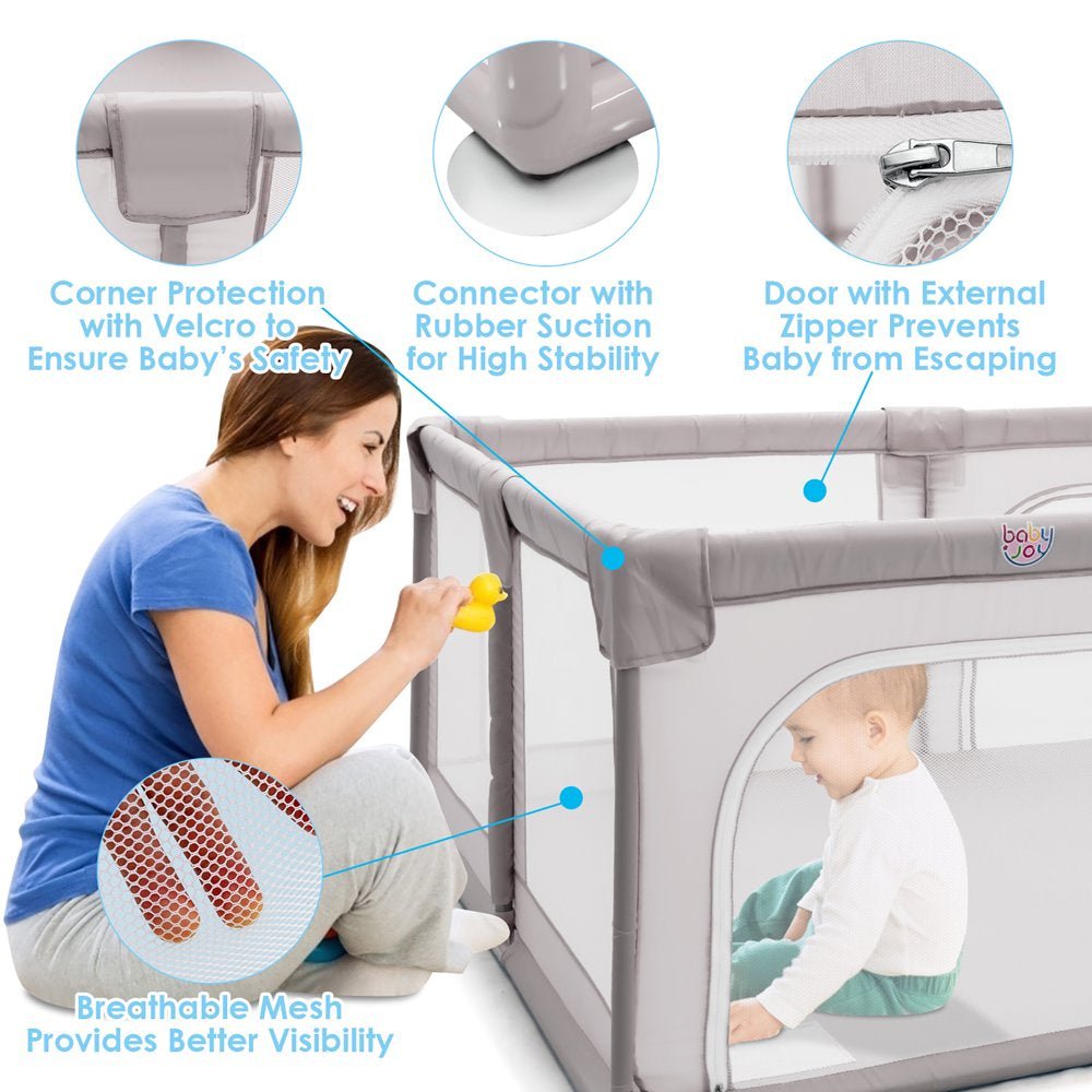 Babyjoy Playpen Extra Large Unisex Kids Baby Activity Center Safety Play Yard with Gate Gray - The Toy Base