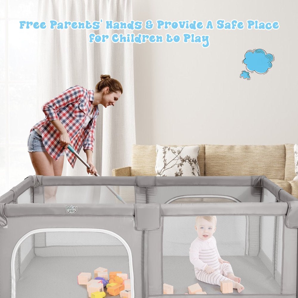 Babyjoy Playpen Extra Large Unisex Kids Baby Activity Center Safety Play Yard with Gate Gray - The Toy Base