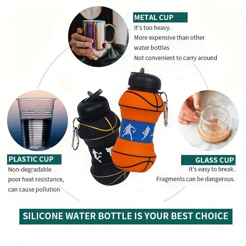 Basketball Shape Collapsible Portable Water Bottle - 550ml - I Love 💕