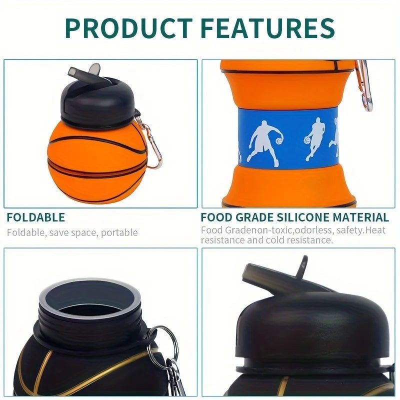 Basketball Shape Collapsible Portable Water Bottle - 550ml - I Love 💕