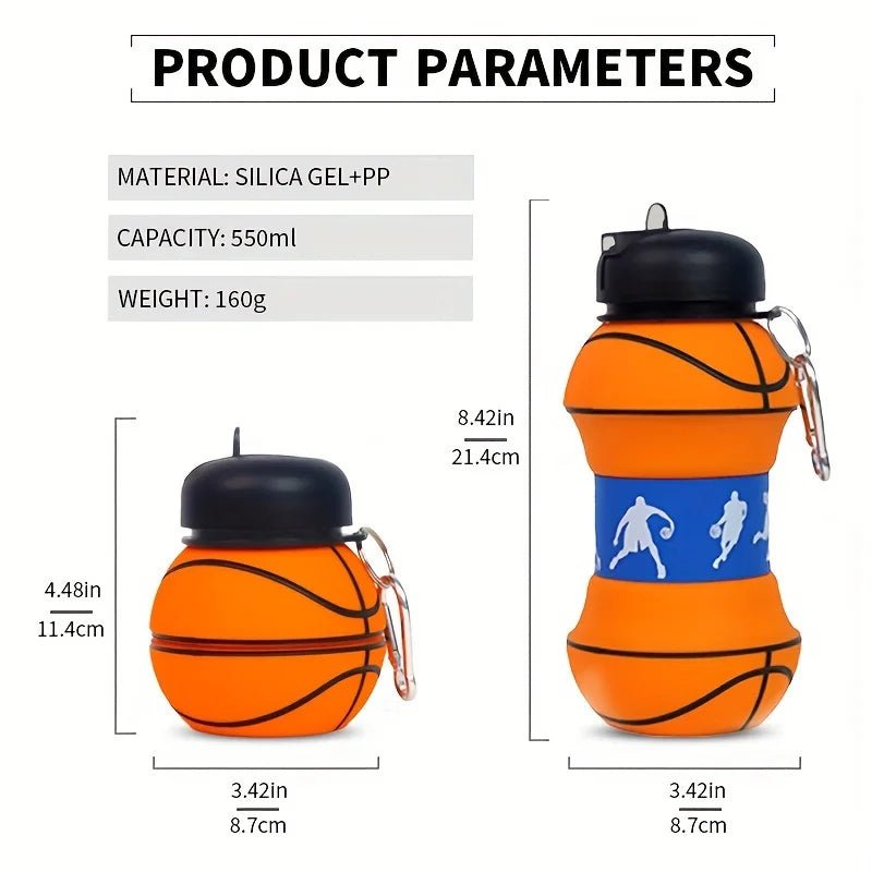 Basketball Shape Collapsible Portable Water Bottle - 550ml - I Love 💕