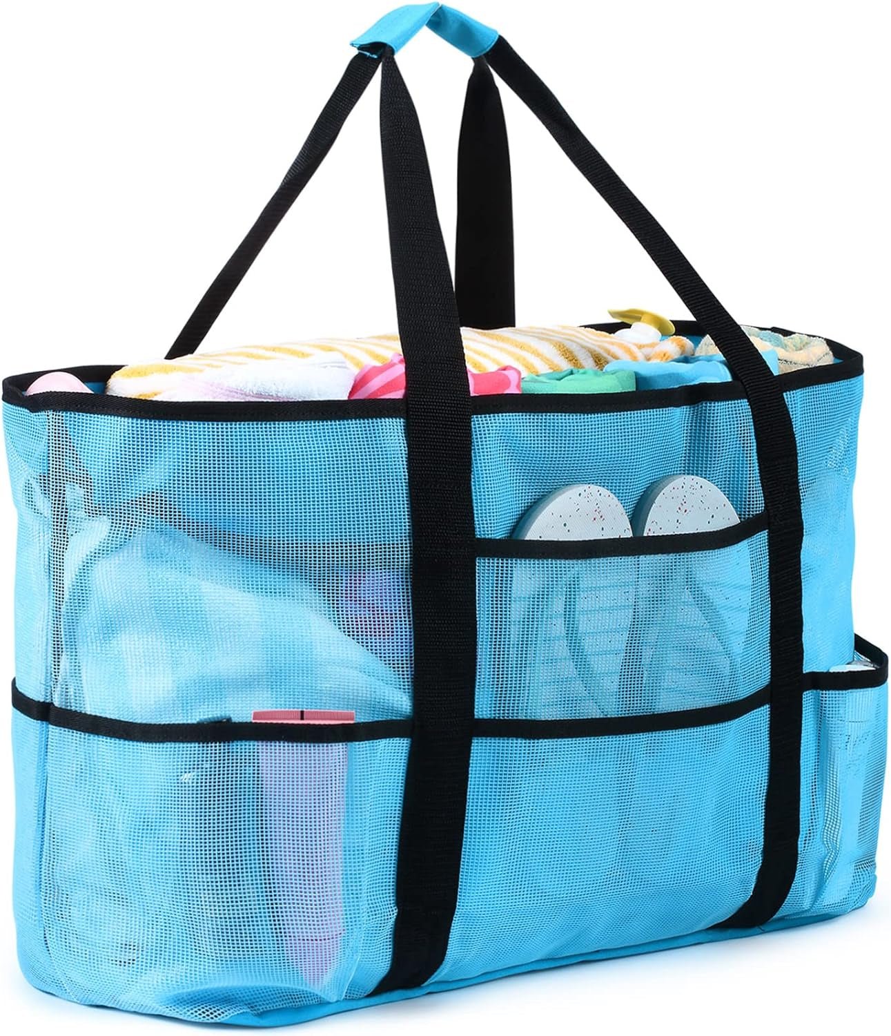 Beach Bag, Extra Large Beach Bags for Women Waterproof Sandproof, Mesh Beach Tote Bags Travel Pool Bag - I Love 💕