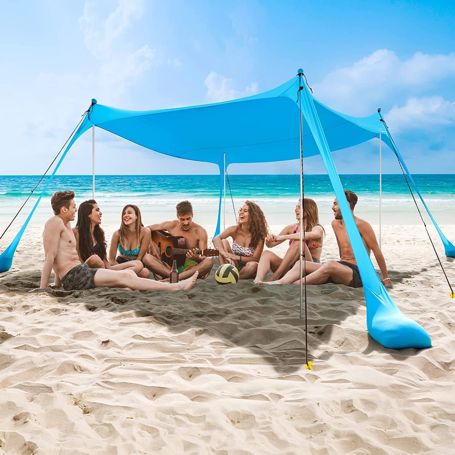 Beach Tent Canopy with 4 Aluminum Poles, UPF50+ Pop up Beach Sun Shade, Portable Beach Sun Shelter, Easy Set up for Beach, Camping, Fishing, Backyard and Outdoor - The Toy Base