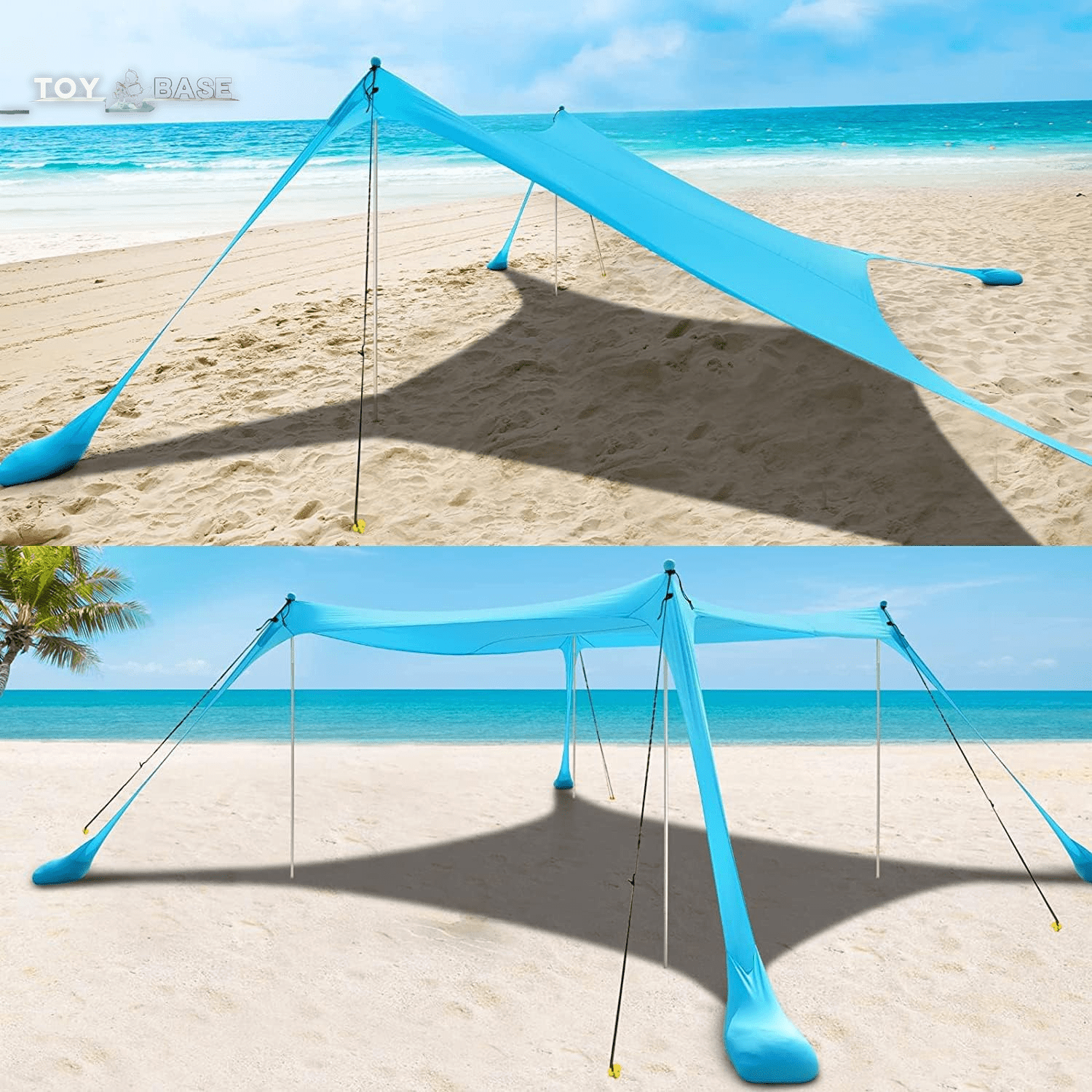 Beach Tent Canopy with 4 Aluminum Poles, UPF50+ Pop up Beach Sun Shade, Portable Beach Sun Shelter, Easy Set up for Beach, Camping, Fishing, Backyard and Outdoor - The Toy Base