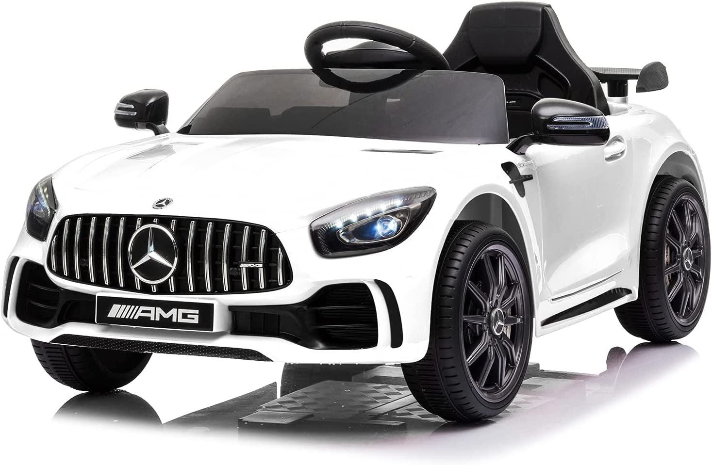 BMW AMG - Electric Ride on Car with Remote Control Battery Powered Cars for Kids to Drive Power Wheels for Boys 12V/Led Lights/Aux Port (White) - The Toy Base