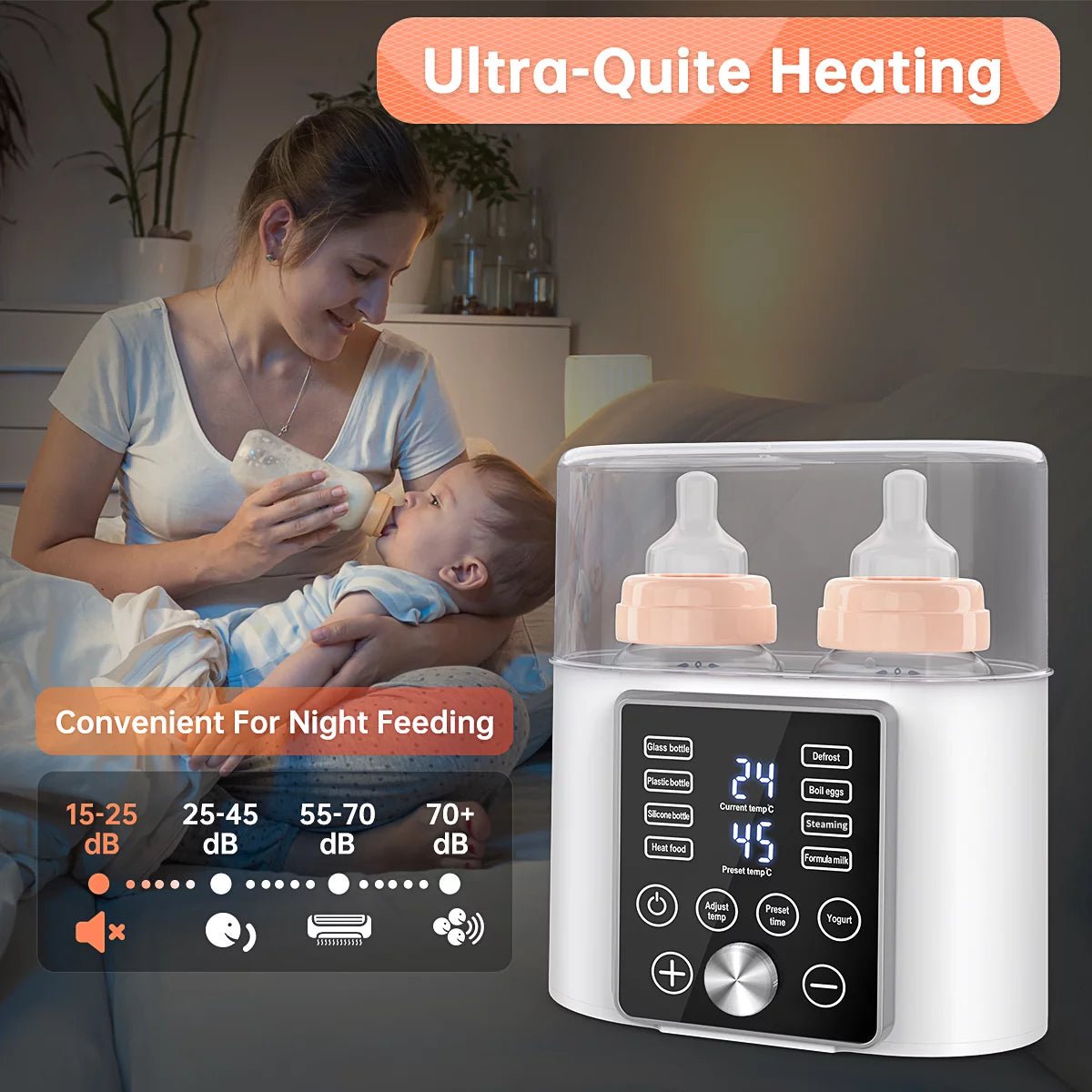 Bottle Warmer, 12 - In - 1 Baby Double Bottles Warmer Fast Baby Food Heater & Bpa - Free Milk Warmer with LCD Touch Display, Appointment & 24H Accurate Temperature Control for Breastmilk or Formula - I Love 💕