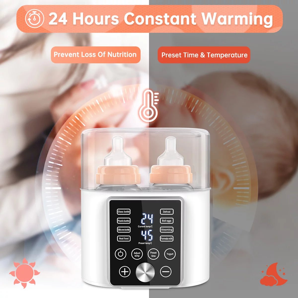 Bottle Warmer, 12 - In - 1 Baby Double Bottles Warmer Fast Baby Food Heater & Bpa - Free Milk Warmer with LCD Touch Display, Appointment & 24H Accurate Temperature Control for Breastmilk or Formula - I Love 💕