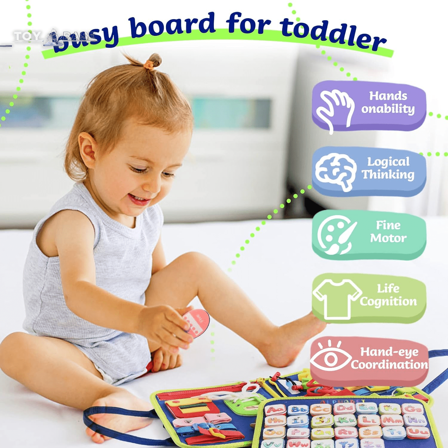 Busy Board Montessori Toys for 3 4 5 Year Old, Toddler Toys, Sensory Toys Preschool Learning Toys Gifts for Toddlers, Autism Toys, Educational Travel Toy for Fine Motor Skills - The Toy Base