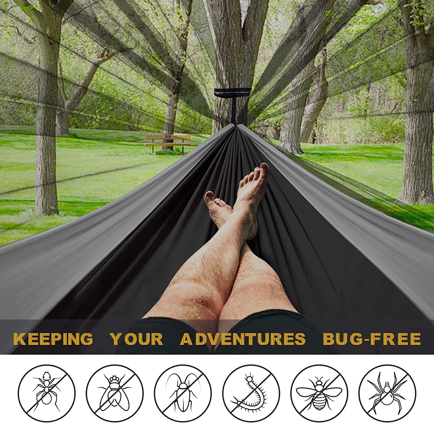 Camping Hammock with Net,Travel Portable Lightweight Hammocks with Tree Straps and Solid D-Shape Carabiners,Parachute Nylon Hammock for Outsides Backpacking Beach Backyard Patio Hiking - The Toy Base