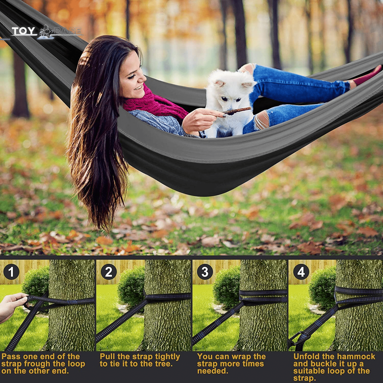 Camping Hammock with Net,Travel Portable Lightweight Hammocks with Tree Straps and Solid D-Shape Carabiners,Parachute Nylon Hammock for Outsides Backpacking Beach Backyard Patio Hiking - The Toy Base