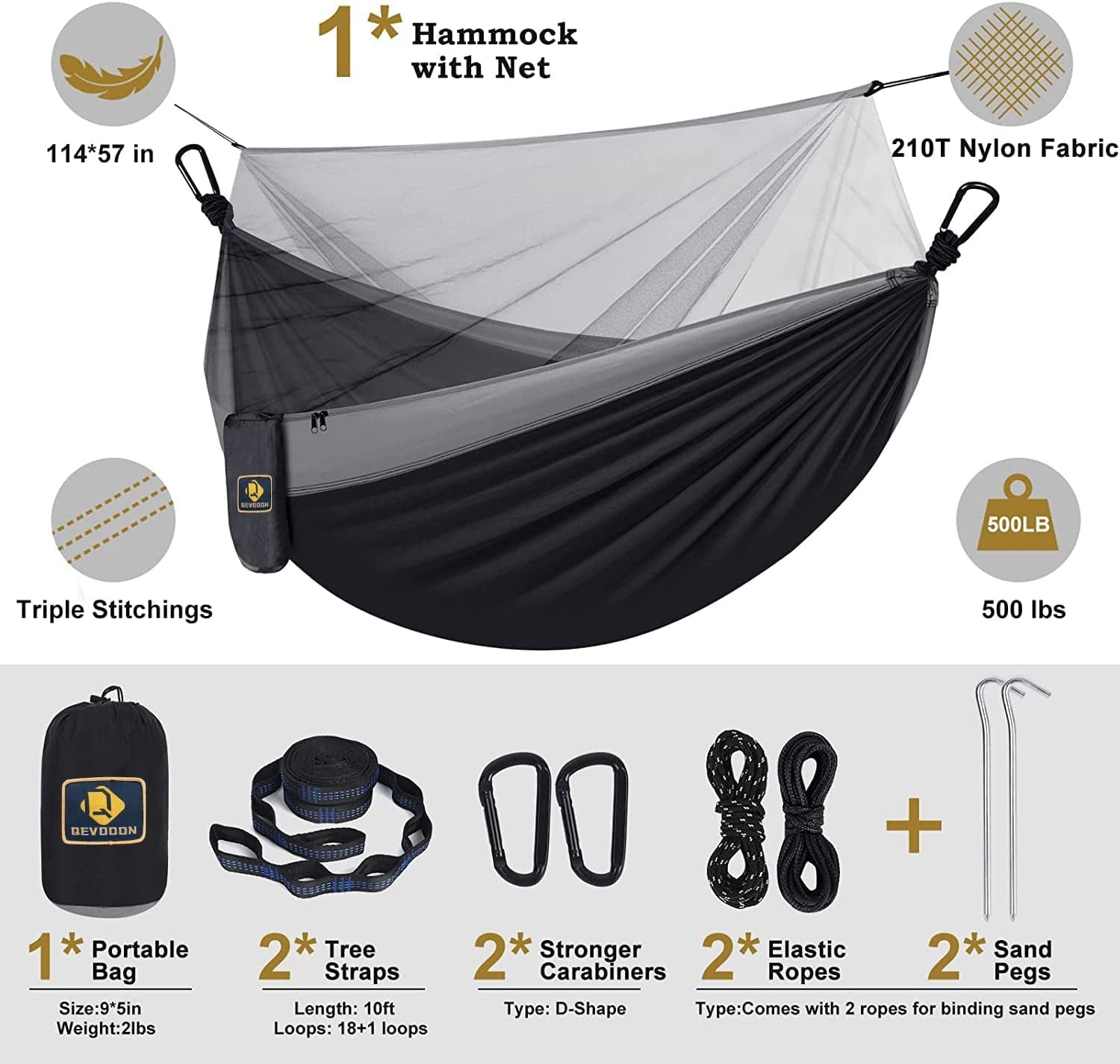 Camping Hammock with Net,Travel Portable Lightweight Hammocks with Tree Straps and Solid D-Shape Carabiners,Parachute Nylon Hammock for Outsides Backpacking Beach Backyard Patio Hiking - The Toy Base