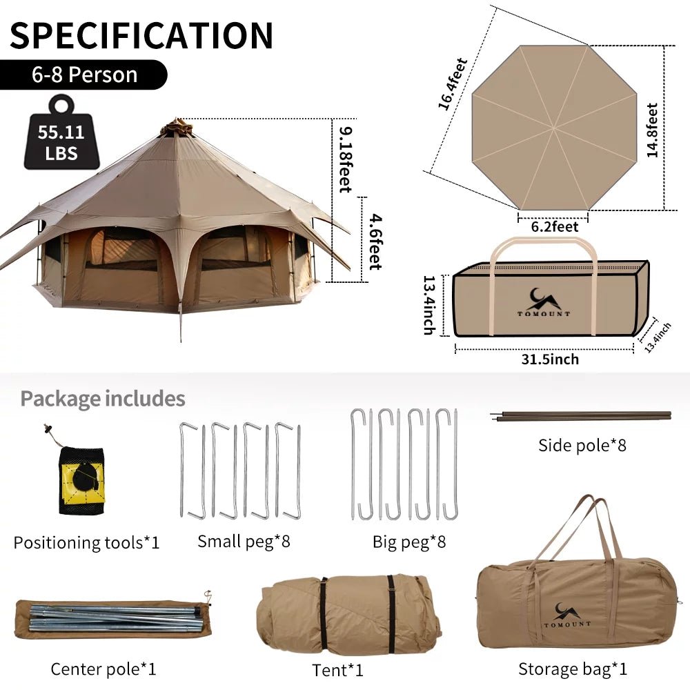 Canvas Tent with Stove Jack Bell Tent for Camping Luxury Glamping Yurt Tent 16.4Ft Dia - The Toy Base