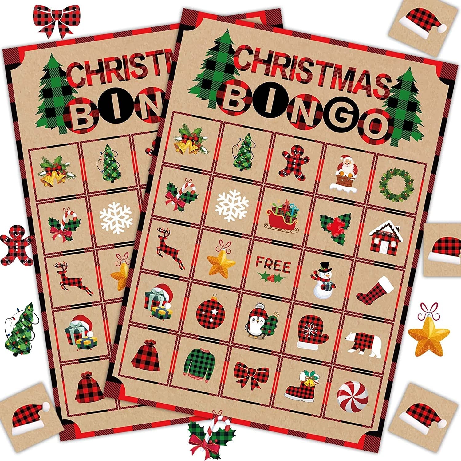 Christmas Bingo Cards Games - Christmas Crafts for Kids - Winter Holiday Activities for Family Large Group Classroom - The Toy Base