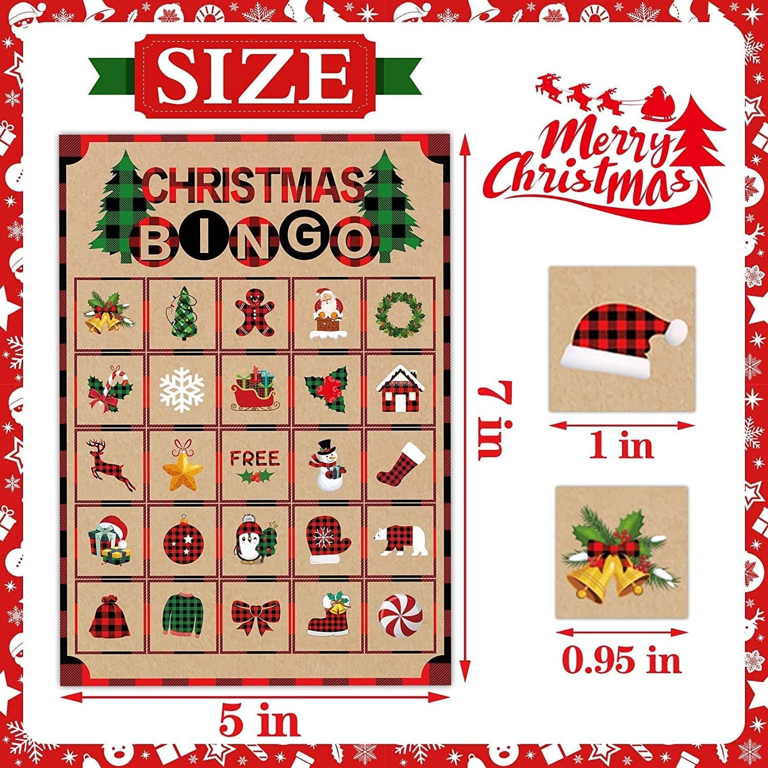 Christmas Bingo Cards Games - Christmas Crafts for Kids - Winter Holiday Activities for Family Large Group Classroom - The Toy Base