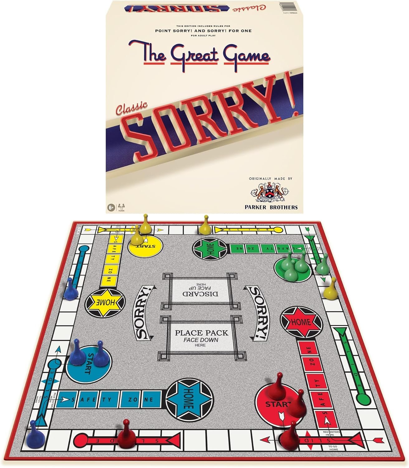 Classic Sorry - The Great Game with Retro Artwork and Components, a Family Favorite for Almost 100 Years, for 1-4 Players, Ages 6+ - The Toy Base