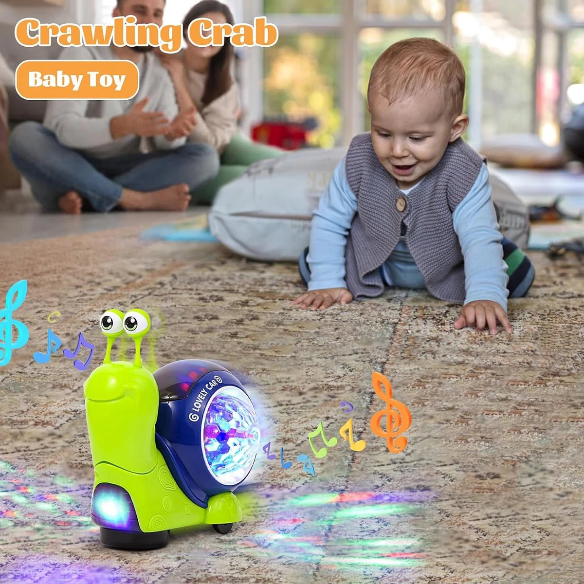 Crawling Snail Baby Toy, Walking Tummy Snail Toy for Babies, Interactive Musical Light up Crawling Toys (Green Snail) - I Love 💕