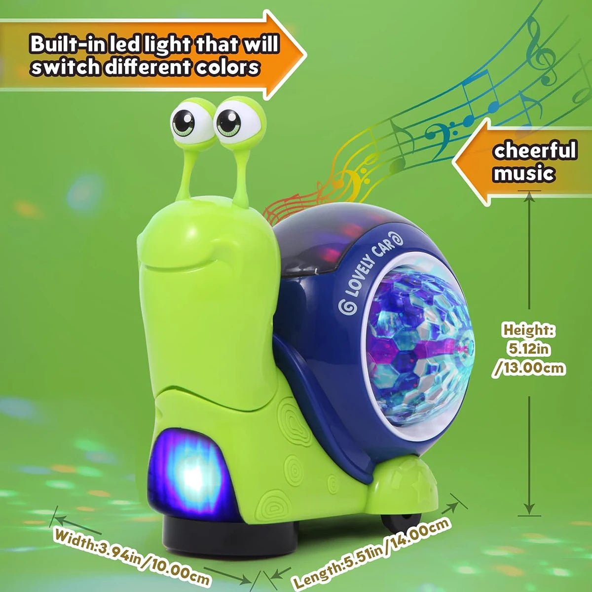 Crawling Snail Baby Toy, Walking Tummy Snail Toy for Babies, Interactive Musical Light up Crawling Toys (Green Snail) - I Love 💕