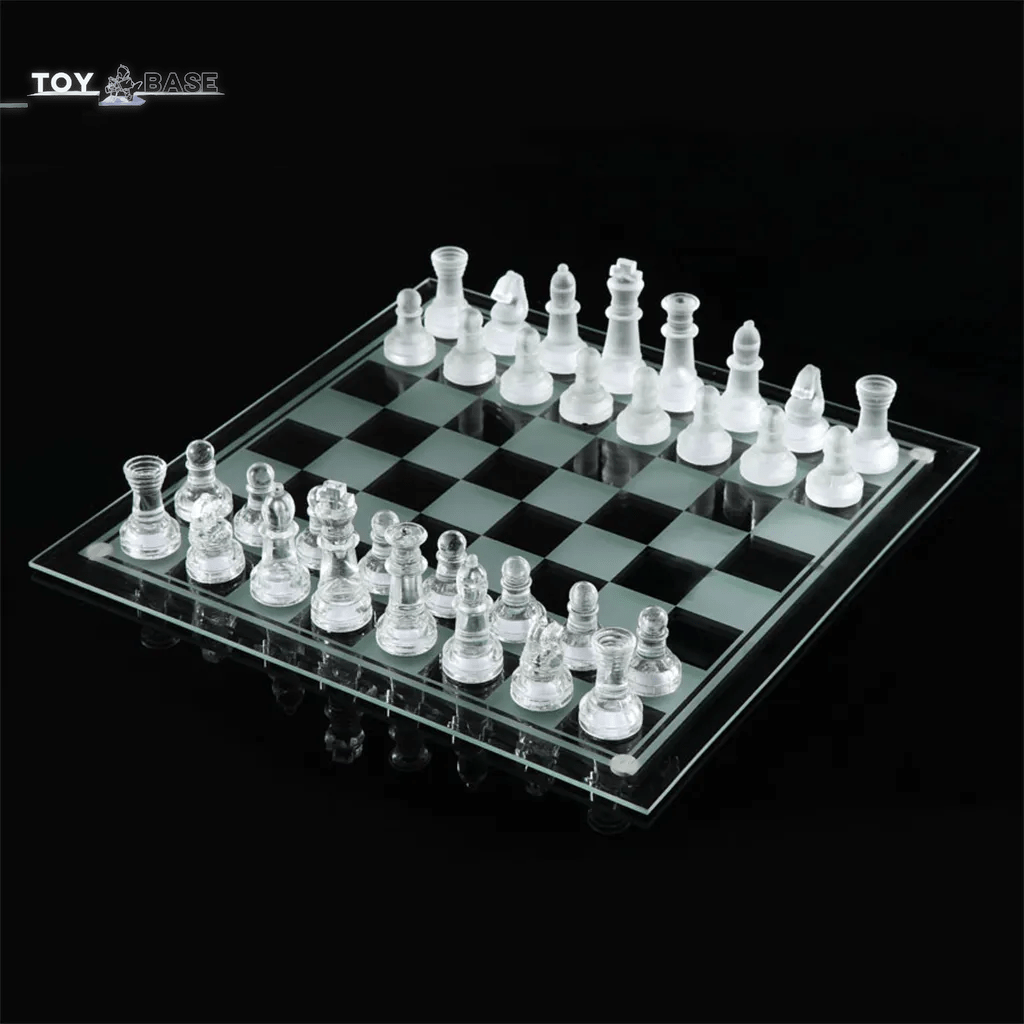 Crystal Chess Set Includes Frosted / Polished Glass Chess Board and 32 Chess Pieces, Adult Crystal Chess Set - The Toy Base