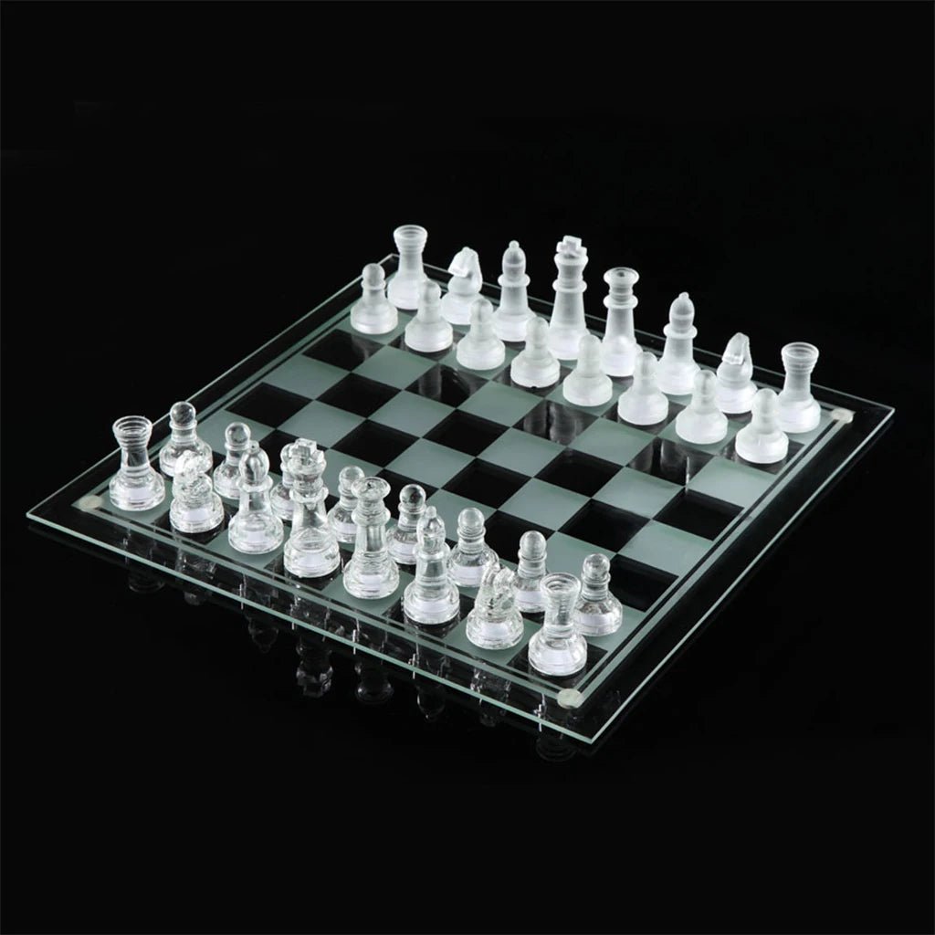 Crystal Chess Set Includes Frosted / Polished Glass Chess Board and 32 Chess Pieces, Adult Crystal Chess Set - The Toy Base