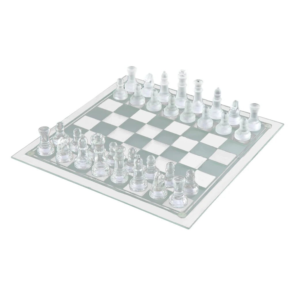 Crystal Chess Set Includes Frosted / Polished Glass Chess Board and 32 Chess Pieces, Adult Crystal Chess Set - The Toy Base