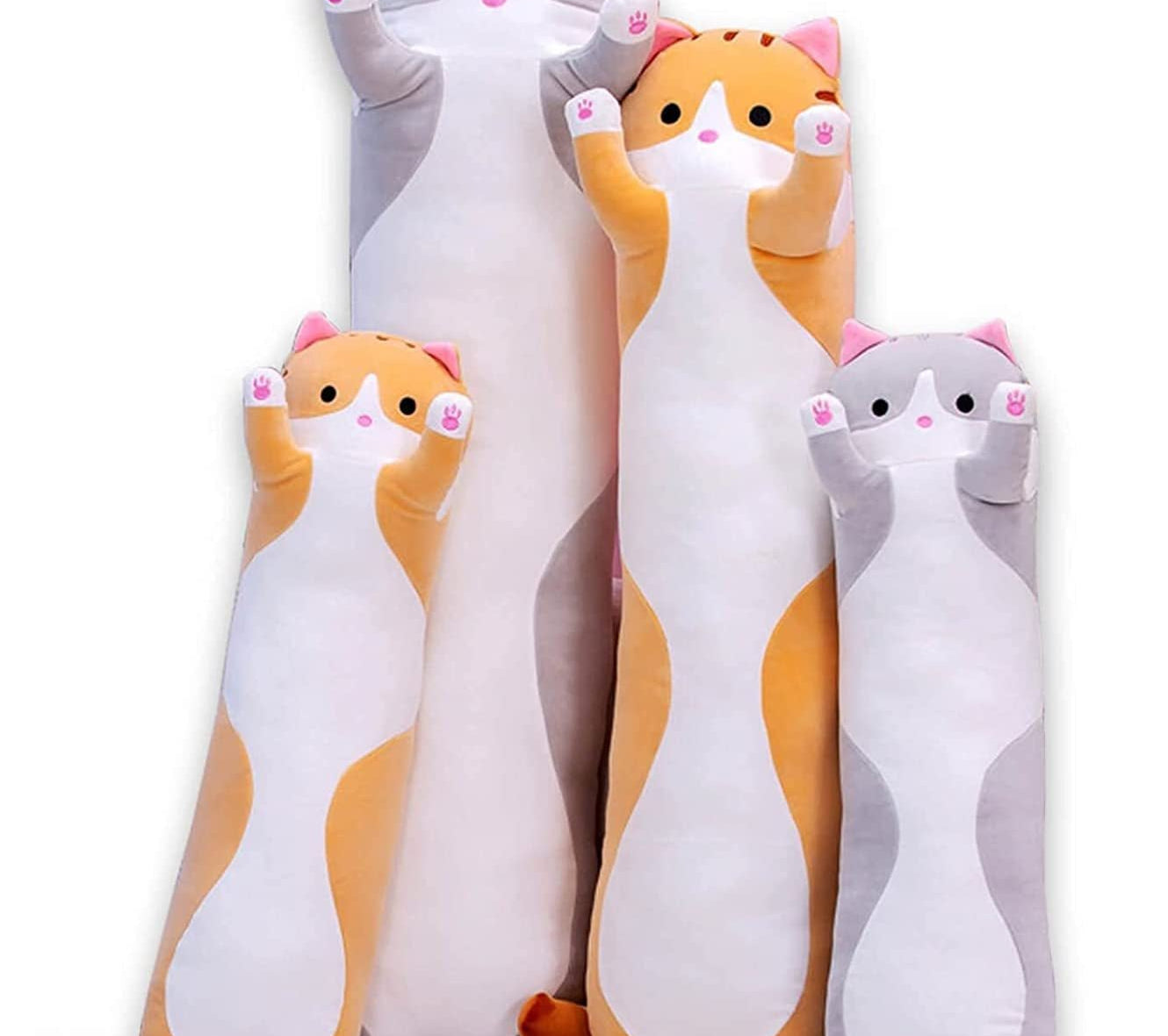 Cute Cat Plush Long Body Pillow Cuddle Cartoon Stuffed Animals Cat Plushie Soft Doll Pillows Gifts for Kids Girls (Orange, 19") - The Toy Base