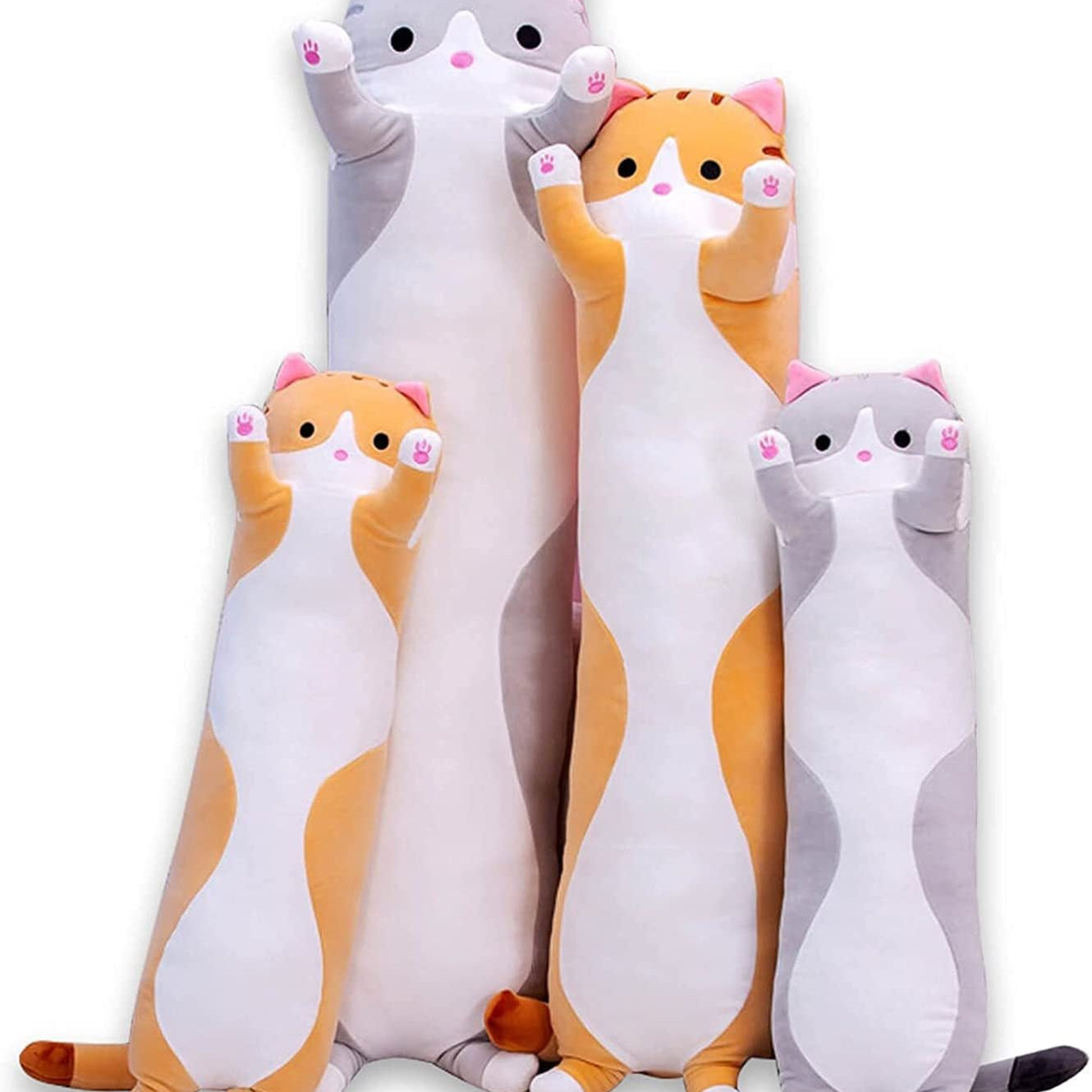 Cute Cat Plush Long Body Pillow Cuddle Cartoon Stuffed Animals Cat Plushie Soft Doll Pillows Gifts for Kids Girls (Orange, 19") - The Toy Base