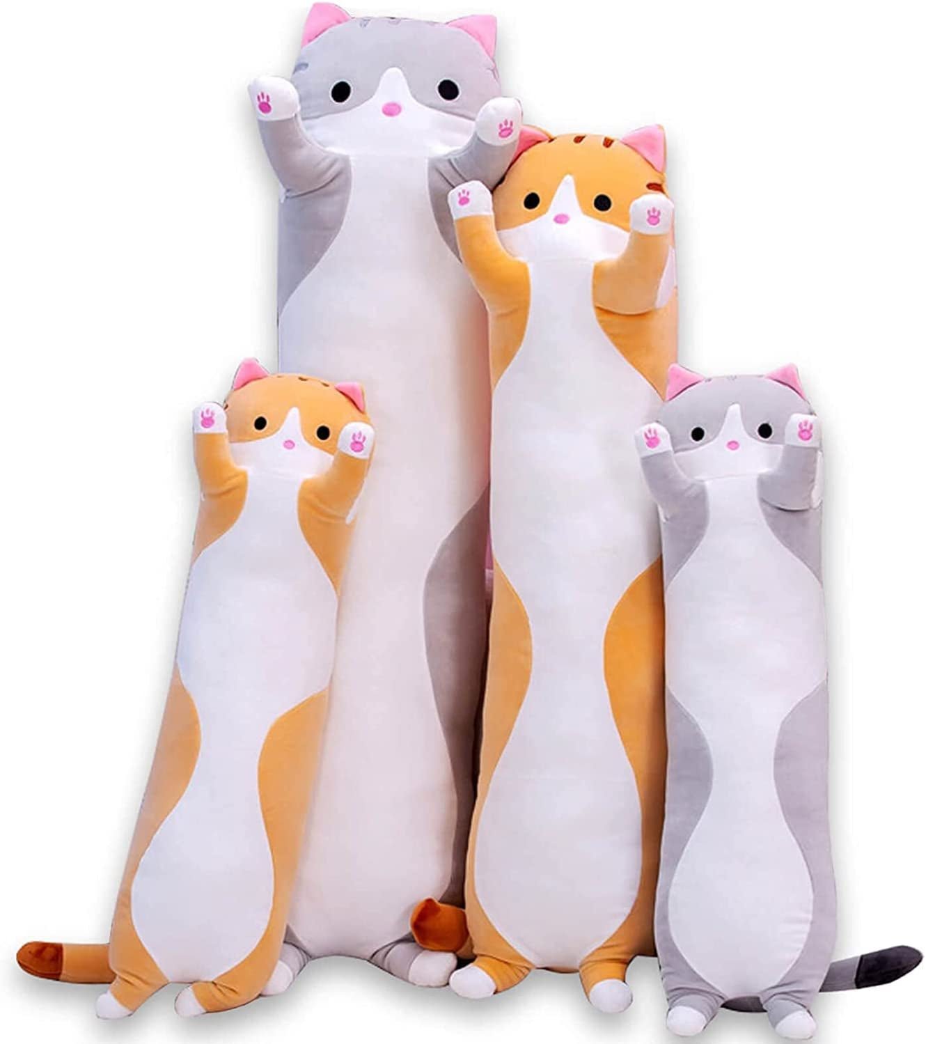 Cute Cat Plush Long Body Pillow Cuddle Cartoon Stuffed Animals Cat Plushie Soft Doll Pillows Gifts for Kids Girls (Orange, 19") - The Toy Base